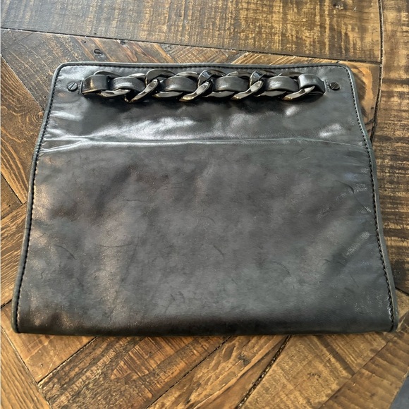Michael Kors Leather Clutch, Grey Metallic, Gunmetal Chain Hardware - Picture 6 of 16